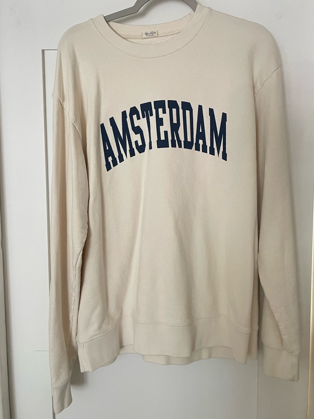 Brandy Melville AMSTERDAM Crewneck Sweatshirt in Cream with Navy Print